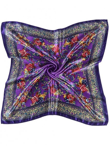 Headbands Women 2019 Floral Printed Best gifts Silky Fabric Embroedered Square Scarf Head Wraps (Purple) - CG12NZVC1JT $11.86