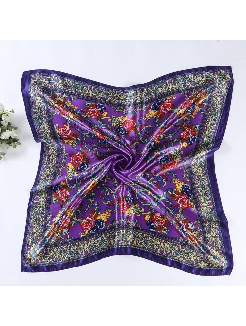 Headbands Women 2019 Floral Printed Best gifts Silky Fabric Embroedered Square Scarf Head Wraps (Purple) - CG12NZVC1JT $11.86