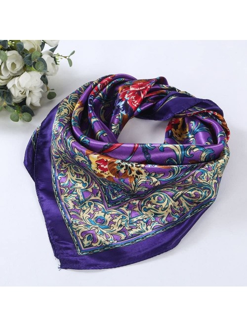 Headbands Women 2019 Floral Printed Best gifts Silky Fabric Embroedered Square Scarf Head Wraps (Purple) - CG12NZVC1JT $11.86