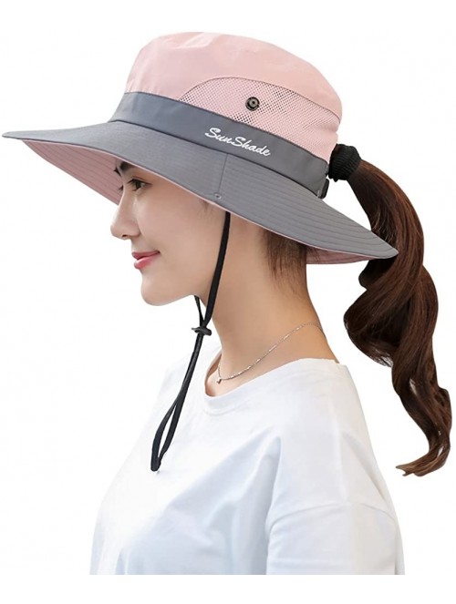 Sun Hats Women's Outdoor UV Protection Foldable Mesh Wide Brim Beach Fishing Hat - Pink - C518E0IKIX2 $18.23