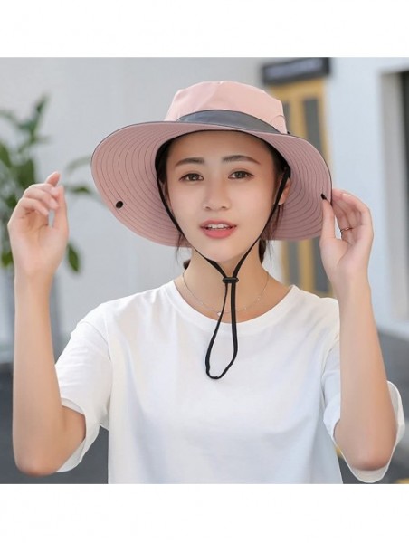 Sun Hats Women's Outdoor UV Protection Foldable Mesh Wide Brim Beach Fishing Hat - Pink - C518E0IKIX2 $18.23