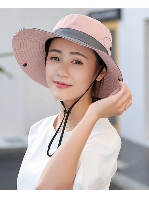 Sun Hats Women's Outdoor UV Protection Foldable Mesh Wide Brim Beach Fishing Hat - Pink - C518E0IKIX2 $18.23