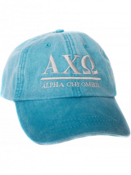 Baseball Caps Alpha Chi Omega (B) Sorority Embroidered Baseball Hat Cap Cursive Name Font AXO - Bright Blue - CK18DTIU3A2 $27.92