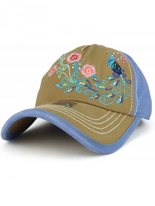 Baseball Caps Peacock Embroidered Stitch Multi Color Baseball Cap - Carolina Blue Khaki - CI18904YT9S $30.85