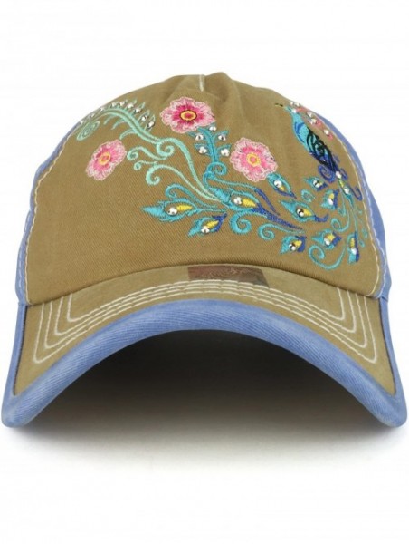 Baseball Caps Peacock Embroidered Stitch Multi Color Baseball Cap - Carolina Blue Khaki - CI18904YT9S $30.85