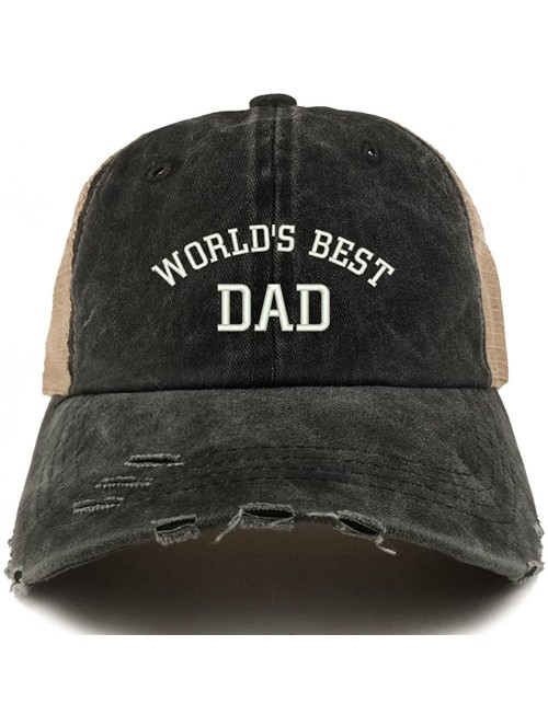 Baseball Caps World's Best Dad Embroidered Frayed Bill Trucker Mesh Back Cap - Black - CA18CWZNT5D $23.05