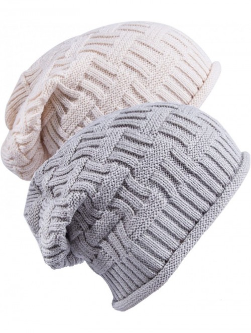 Skullies & Beanies Womens Slouchy Beanie Winter Knit Soft Hat for Women and Men - E-light Grey/Beige - CA18GU2HMLG $10.50