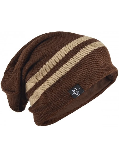 Skullies & Beanies FORBUSITE Knit Slouchy Beanie Hat Skull Cap for Mens Winter Summer - Brown Striped - CR1865MQWGX $18.83