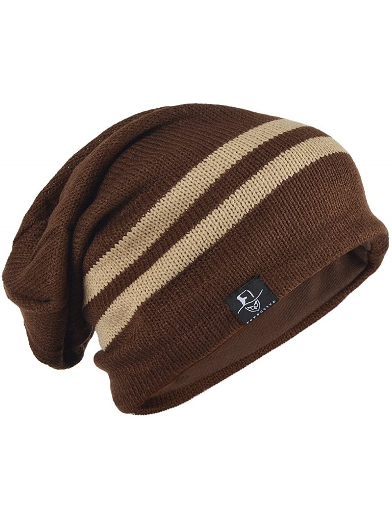 Skullies & Beanies FORBUSITE Knit Slouchy Beanie Hat Skull Cap for Mens Winter Summer - Brown Striped - CR1865MQWGX $18.83