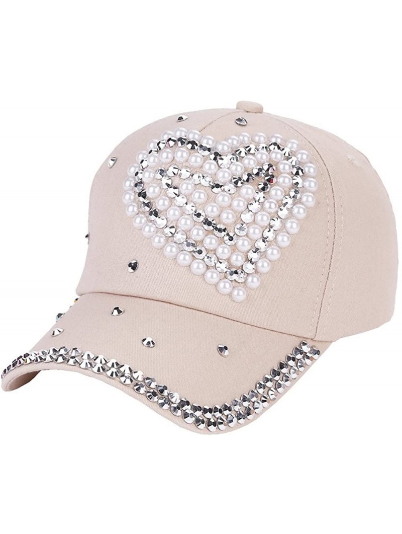 Baseball Caps Adjustable Women Men Bling Rhinestone Denim Baseball Cap Hat - Beige - CF18R8Z5Q7I $10.34