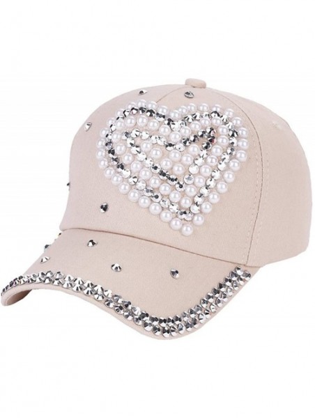 Baseball Caps Adjustable Women Men Bling Rhinestone Denim Baseball Cap Hat - Beige - CF18R8Z5Q7I $10.34