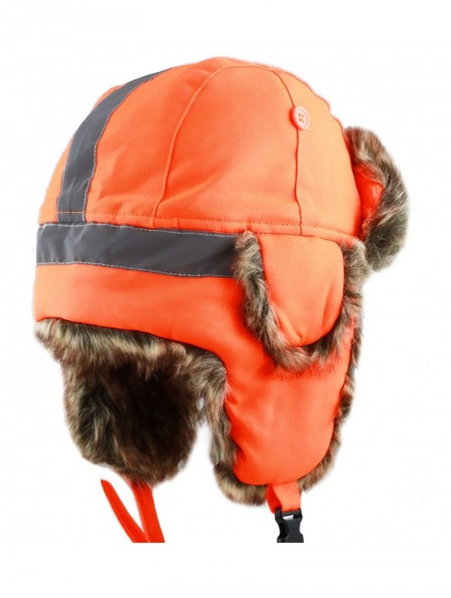 Bomber Hats Safety Reflective Faux Fur Aviator Kids Adult Trapper Hat Snow Ski Trooper Winter Cap - Neon Orange - CJ18WXLHAC3...