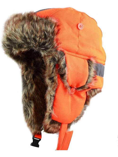 Bomber Hats Safety Reflective Faux Fur Aviator Kids Adult Trapper Hat Snow Ski Trooper Winter Cap - Neon Orange - CJ18WXLHAC3...