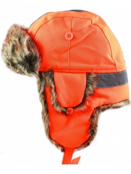 Bomber Hats Safety Reflective Faux Fur Aviator Kids Adult Trapper Hat Snow Ski Trooper Winter Cap - Neon Orange - CJ18WXLHAC3...