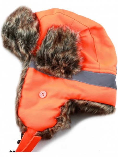 Bomber Hats Safety Reflective Faux Fur Aviator Kids Adult Trapper Hat Snow Ski Trooper Winter Cap - Neon Orange - CJ18WXLHAC3...