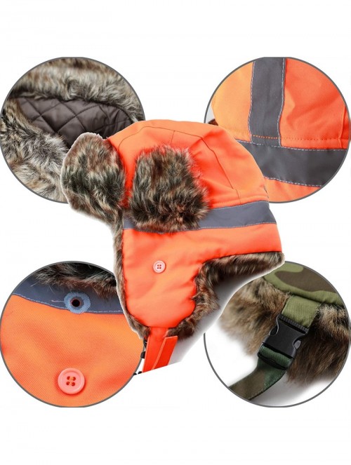 Bomber Hats Safety Reflective Faux Fur Aviator Kids Adult Trapper Hat Snow Ski Trooper Winter Cap - Neon Orange - CJ18WXLHAC3...