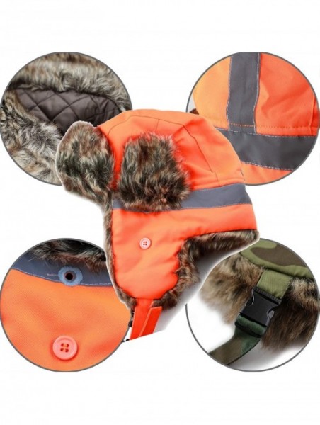 Bomber Hats Safety Reflective Faux Fur Aviator Kids Adult Trapper Hat Snow Ski Trooper Winter Cap - Neon Orange - CJ18WXLHAC3...