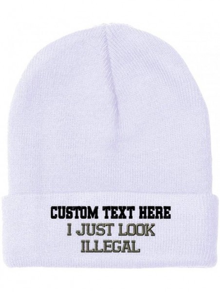 Skullies & Beanies Custom Beanie for Men & Women I Just Look Illegal Embroidery Skull Cap Hat - White - C318ZWOGRUC $16.97