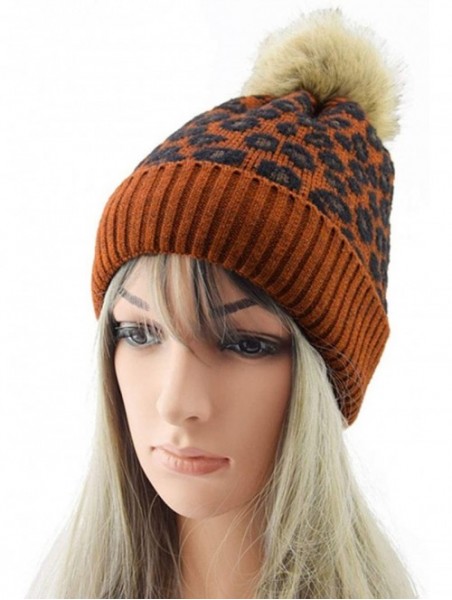 Skullies & Beanies Women Winter Leopard Hat Warm Fleece Lined Winter Beanie Hat Soft Fuzzy Knitted Cap - Single Hat-orange - ...