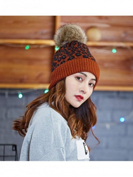 Skullies & Beanies Women Winter Leopard Hat Warm Fleece Lined Winter Beanie Hat Soft Fuzzy Knitted Cap - Single Hat-orange - ...