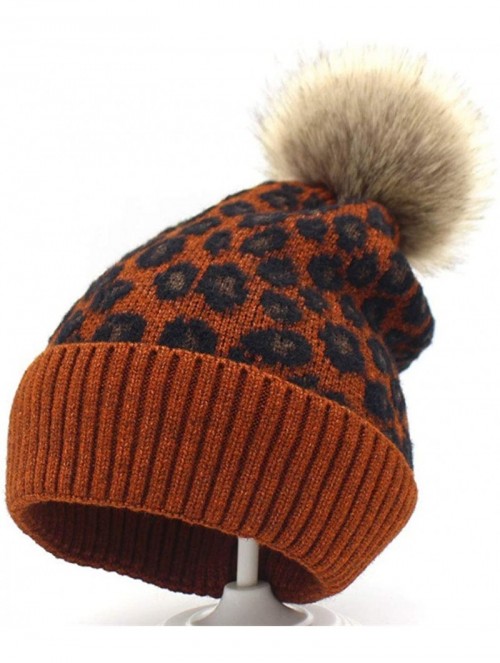 Skullies & Beanies Women Winter Leopard Hat Warm Fleece Lined Winter Beanie Hat Soft Fuzzy Knitted Cap - Single Hat-orange - ...