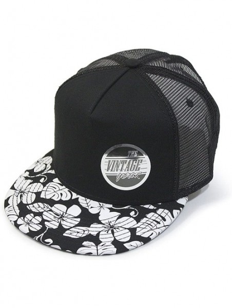 Baseball Caps Plain Cotton Twill Flat Brim Mesh Adjustable Snapback Trucker Baseball Cap - Flower/Black/Black - CC122TZG329 $...