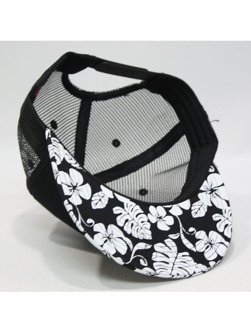 Baseball Caps Plain Cotton Twill Flat Brim Mesh Adjustable Snapback Trucker Baseball Cap - Flower/Black/Black - CC122TZG329 $...