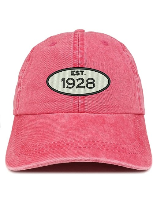 Baseball Caps Established 1928 Embroidered 92nd Birthday Gift Pigment Dyed Washed Cotton Cap - Red - CJ180MY2QZY $22.35