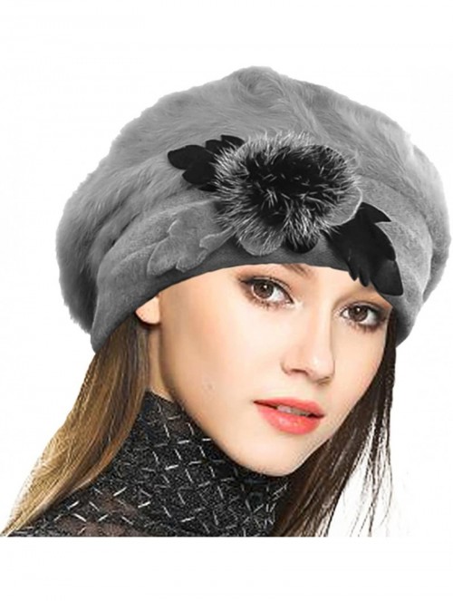 Berets Women's 100% Wool Bucket Hat Felt Cloche Beret Dress Winter Beanie Hats - Angora-grey - CQ1862IN5M7 $17.64