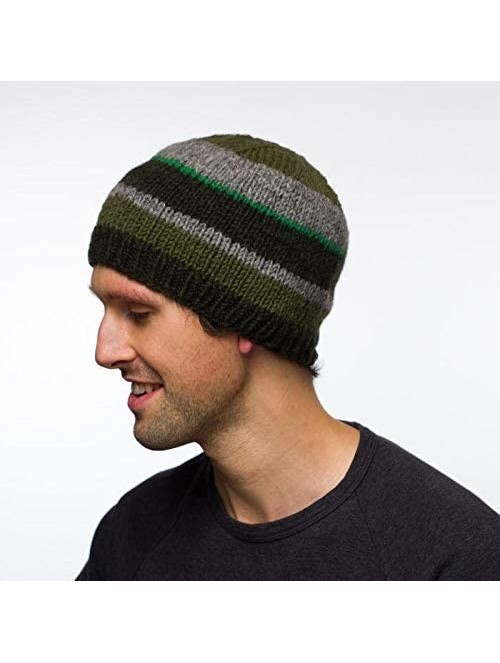 Skullies & Beanies Men's Warm Winter Wool Knit Eric Beanie - Ethical Fair Trade Production - Handmade in Nepal - Dark Green -...