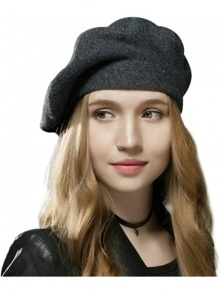 Berets Merino Wool Berets for Women Girls- Classic Plain French Style Artist Hat Gift - Dark Gray - Clearance Sale - CP18YEOZ...
