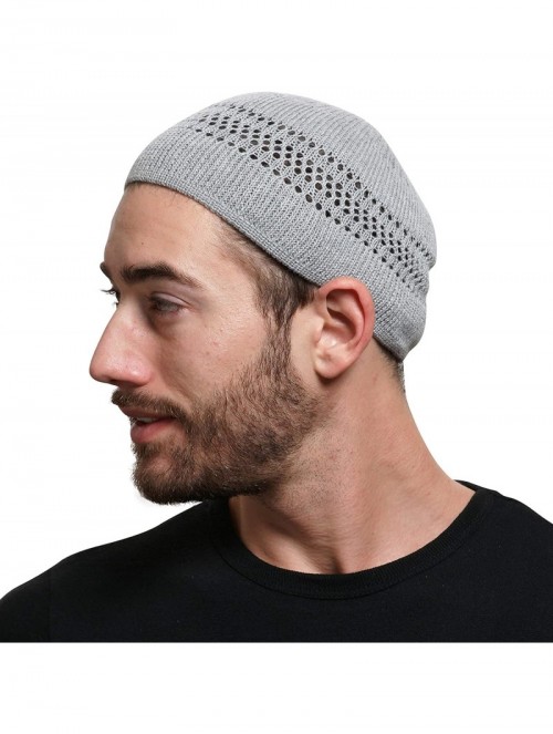 Skullies & Beanies 100% Cotton Lattice-Knit Skull Cap Beanie Kufi - Solid Colors and Cool Designs for Everyday Wear - Gray - ...