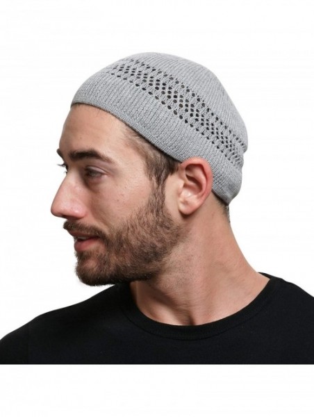 Skullies & Beanies 100% Cotton Lattice-Knit Skull Cap Beanie Kufi - Solid Colors and Cool Designs for Everyday Wear - Gray - ...