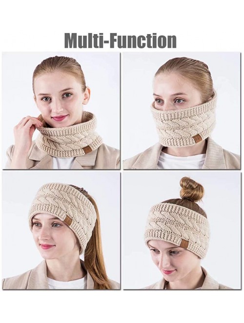 Cold Weather Headbands Winter Wool Headband For Women- Warm Knit Thick Fleece Lined Ear Warmer Muffs Head Wrap Messy Bun Pony...