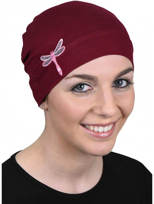 Skullies & Beanies Chemo Beanie Sleep Cap Pink Dragonfly - Burgundy - CK18044KERW $18.40