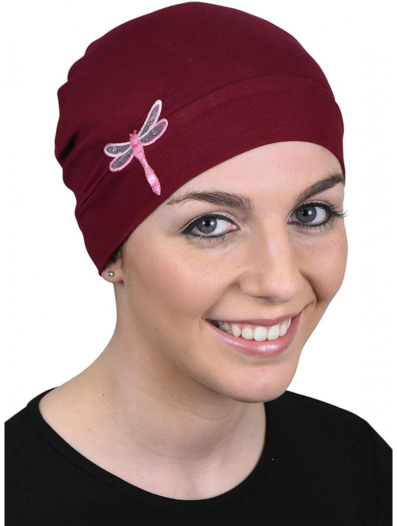 Skullies & Beanies Chemo Beanie Sleep Cap Pink Dragonfly - Burgundy - CK18044KERW $18.40