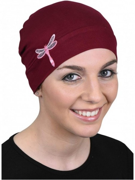 Skullies & Beanies Chemo Beanie Sleep Cap Pink Dragonfly - Burgundy - CK18044KERW $18.40