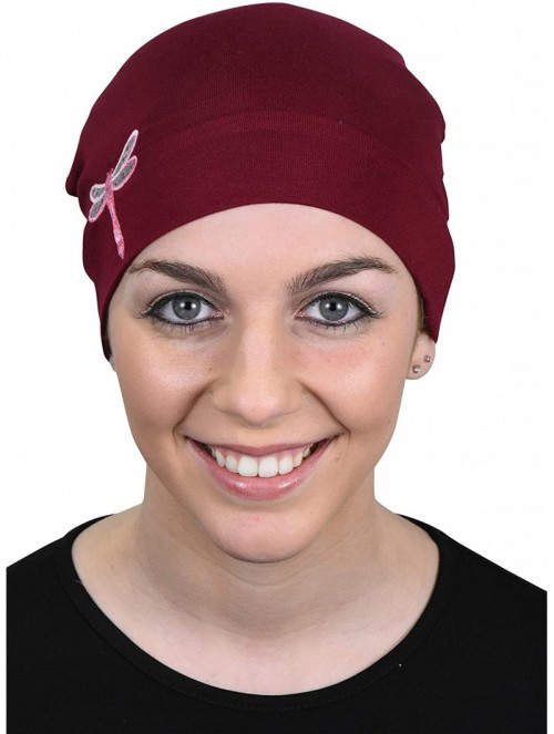 Skullies & Beanies Chemo Beanie Sleep Cap Pink Dragonfly - Burgundy - CK18044KERW $18.40