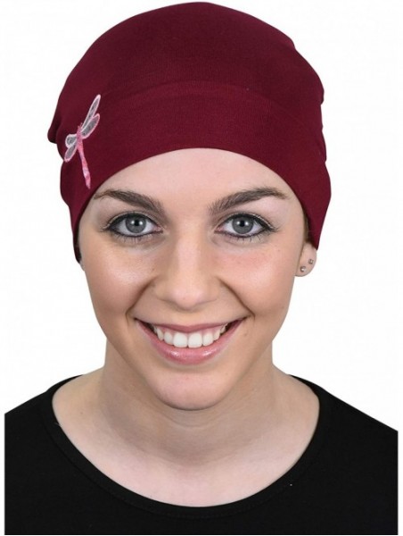 Skullies & Beanies Chemo Beanie Sleep Cap Pink Dragonfly - Burgundy - CK18044KERW $18.40