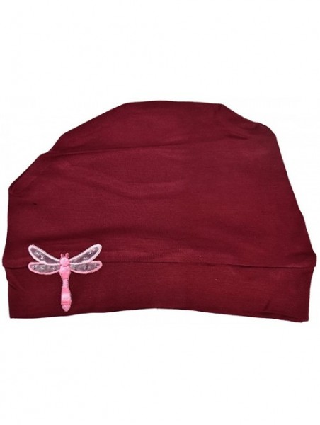 Skullies & Beanies Chemo Beanie Sleep Cap Pink Dragonfly - Burgundy - CK18044KERW $18.40