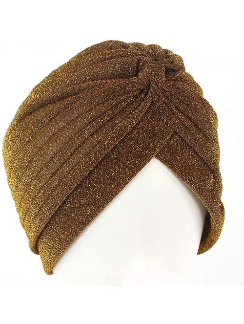 Skullies & Beanies Luxury Stretchable Glitter Flower Chemo Beanie Hair Loss Turban - Gold001 - C618S66NAHR $14.51