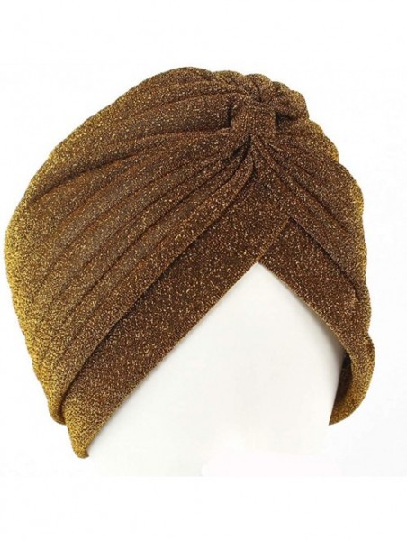 Skullies & Beanies Luxury Stretchable Glitter Flower Chemo Beanie Hair Loss Turban - Gold001 - C618S66NAHR $14.51