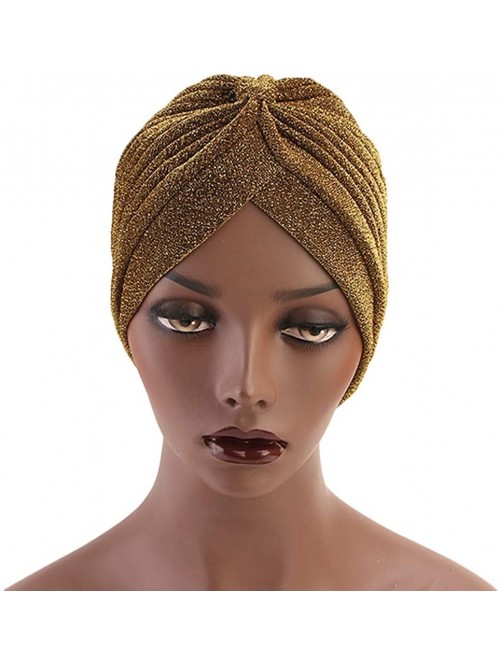 Skullies & Beanies Luxury Stretchable Glitter Flower Chemo Beanie Hair Loss Turban - Gold001 - C618S66NAHR $14.51