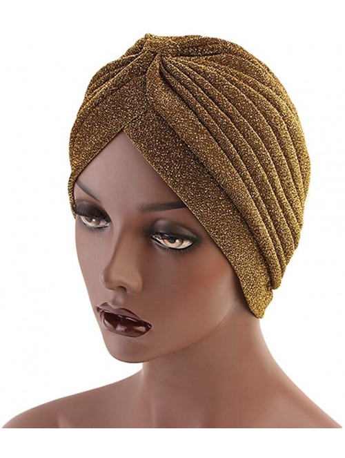 Skullies & Beanies Luxury Stretchable Glitter Flower Chemo Beanie Hair Loss Turban - Gold001 - C618S66NAHR $14.51