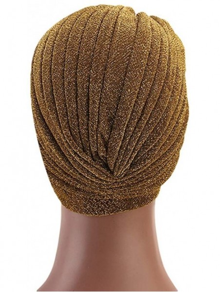 Skullies & Beanies Luxury Stretchable Glitter Flower Chemo Beanie Hair Loss Turban - Gold001 - C618S66NAHR $14.51