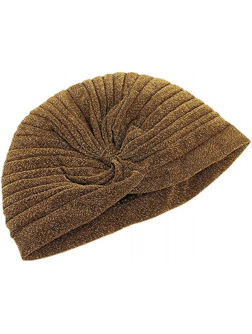 Skullies & Beanies Luxury Stretchable Glitter Flower Chemo Beanie Hair Loss Turban - Gold001 - C618S66NAHR $14.51