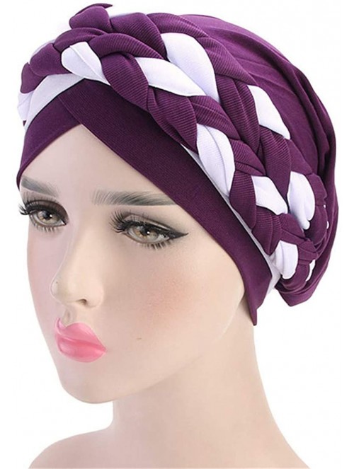 Skullies & Beanies Chemo Cancer Turbans Cap Twisted Braid Hair Cover Wrap Turban Headwear for Women - Tjm-341-white&beige - C...