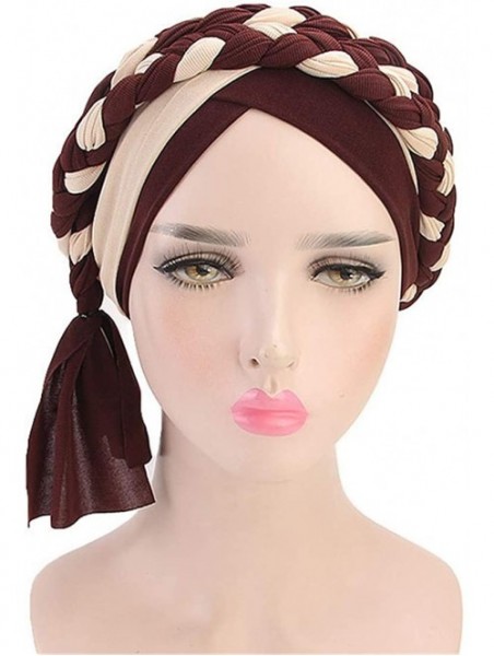 Skullies & Beanies Chemo Cancer Turbans Cap Twisted Braid Hair Cover Wrap Turban Headwear for Women - Tjm-341-white&beige - C...