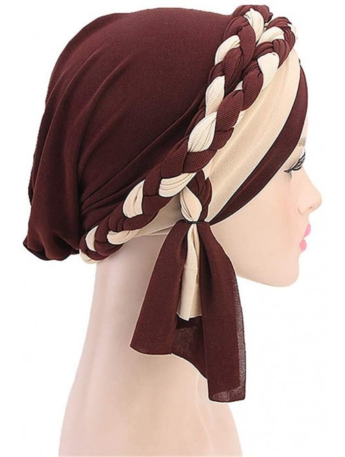 Skullies & Beanies Chemo Cancer Turbans Cap Twisted Braid Hair Cover Wrap Turban Headwear for Women - Tjm-341-white&beige - C...