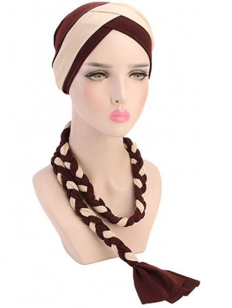 Skullies & Beanies Chemo Cancer Turbans Cap Twisted Braid Hair Cover Wrap Turban Headwear for Women - Tjm-341-white&beige - C...